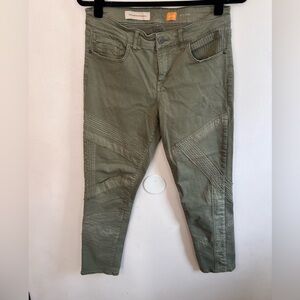 Pilcro and the letterpress mid rise skinny olive green pants appliqués 29